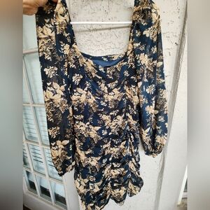 Lush Floral Print Ruched Dress